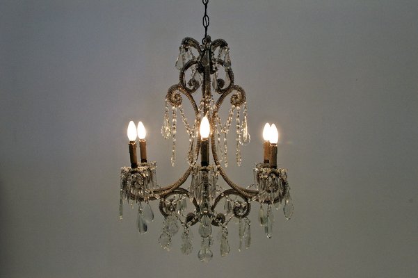 Vintage Italian Chandelier with Drops and Beads, 1940-PM-1812555