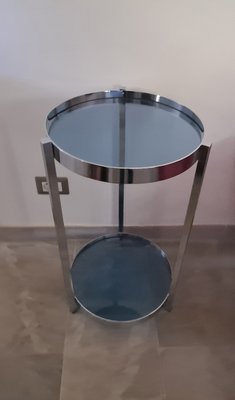 Vintage Italian Chrome & Blue Glass Table, 1970s-HIT-1231120