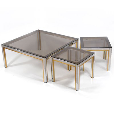 Vintage Italian Chrome & Glass Coffee Tables by Renato Zevi, 1970, Set of 3-GIW-1293604