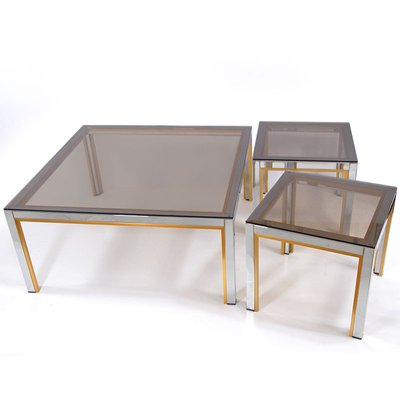 Vintage Italian Chrome & Glass Coffee Tables by Renato Zevi, 1970, Set of 3-GIW-1293604