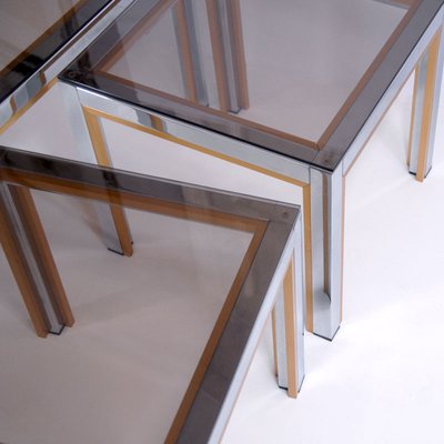 Vintage Italian Chrome & Glass Coffee Tables by Renato Zevi, 1970, Set of 3-GIW-1293604