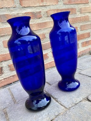 Vintage Italian Cobalt Blue Murano Glass Vases, Set of 2-NOU-928938