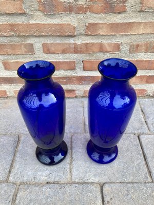 Vintage Italian Cobalt Blue Murano Glass Vases, Set of 2-NOU-928938