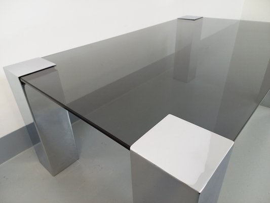 Vintage Italian Coffee Table in Smoked Glass and Chromed Metal, 1970s-AHO-1767003