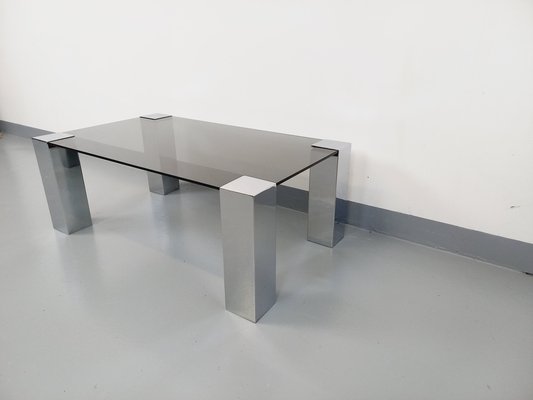 Vintage Italian Coffee Table in Smoked Glass and Chromed Metal, 1970s-AHO-1767003