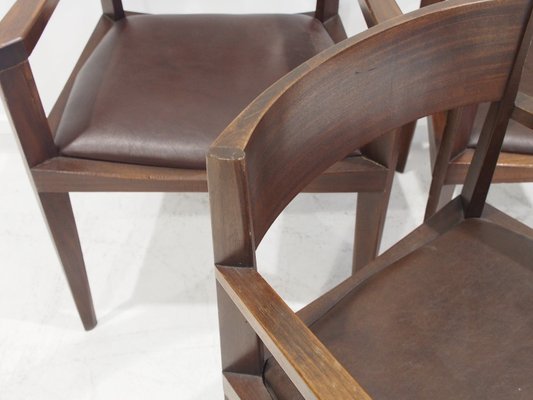 Vintage Italian Dark Brown Wood and Faux Leather Dining Chairs, 1960s, Set of 6-ZYF-2028125