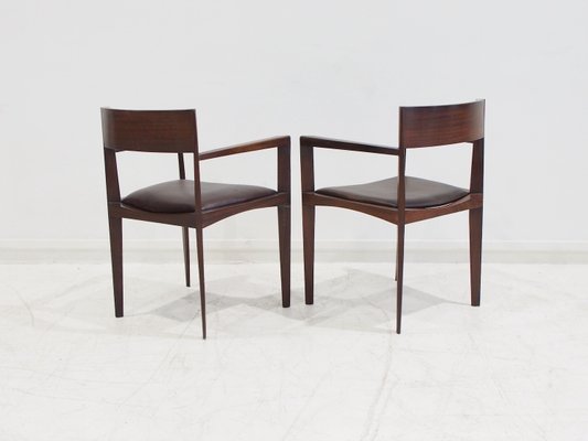 Vintage Italian Dark Brown Wood and Faux Leather Dining Chairs, 1960s, Set of 6-ZYF-2028125