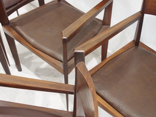 Vintage Italian Dark Brown Wood and Faux Leather Dining Chairs, 1960s, Set of 6-ZYF-2028125