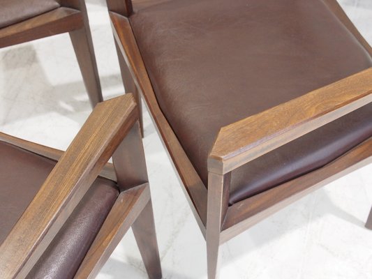 Vintage Italian Dark Brown Wood and Faux Leather Dining Chairs, 1960s, Set of 6-ZYF-2028125