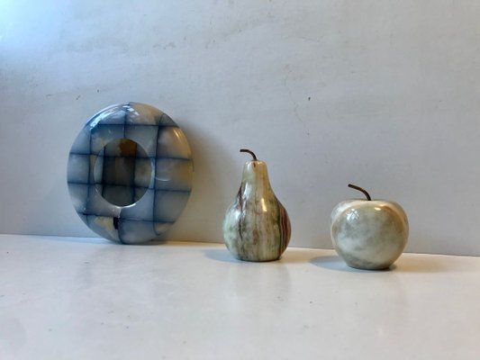 Vintage Italian Desk Set in Onyx Marble with Ashtray and Paperweights, 1950s, Set of 3-LCR-742041