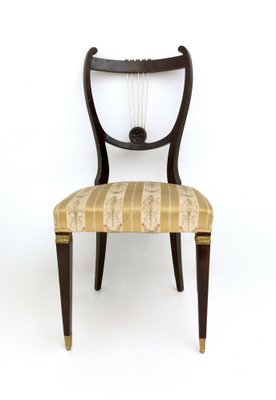 Vintage Italian Dining Chairs in Beech and Brass with Goldenrod Fabric, 1940s, Set of 6-JPQ-2020027