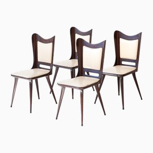 Vintage Italian Dining Chairs in Beige Skai and Wood, 1950s, Set of 4-KJ-2035940