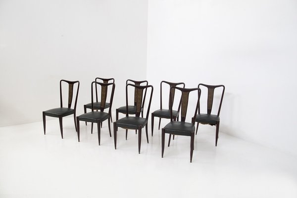 Vintage Italian Dining Chairs in Green Leather, 1950s, Set of 8-RCE-1705128