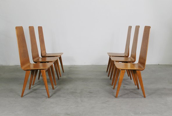 Vintage Italian Dining Chairs in Wood by Sineo Gemignani, 1940s, Set of 6-IVC-1776092