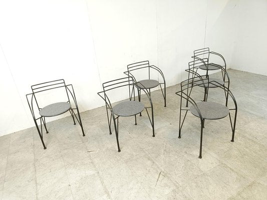 Vintage Italian Dining Chairs with Armrests, 1980s, Set of 6-IRH-1813011