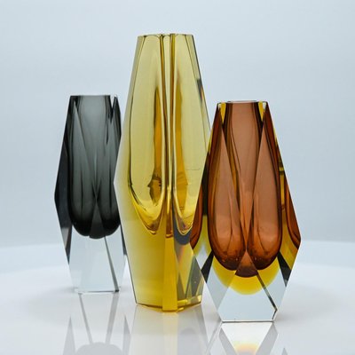 Vintage Italian Faceted Sommerso Glass Vases, 1970, Set of 3-VDW-2016902