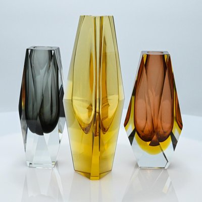 Vintage Italian Faceted Sommerso Glass Vases, 1970, Set of 3-VDW-2016902