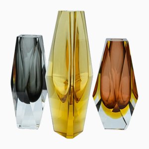 Vintage Italian Faceted Sommerso Glass Vases, 1970, Set of 3-VDW-2016902