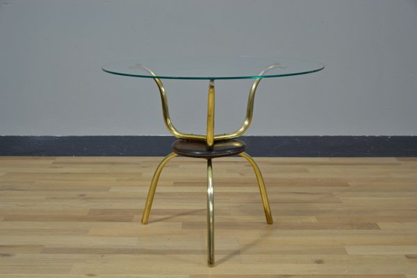 Vintage Italian Glass and Brass Coffee Table, 1950s-QZZ-796083