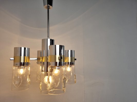 Vintage Italian Glass and Chrome Chandelier from Gaetano Sciolari, 1970s-IRH-1328549