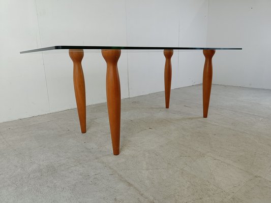 Vintage Italian Glass and Wooden Dining Table, 1990s-IRH-1728833