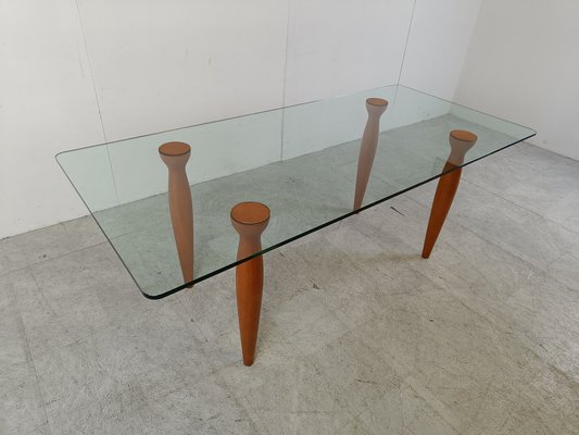 Vintage Italian Glass and Wooden Dining Table, 1990s-IRH-1728833