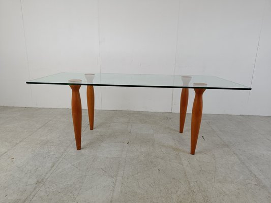 Vintage Italian Glass and Wooden Dining Table, 1990s-IRH-1728833