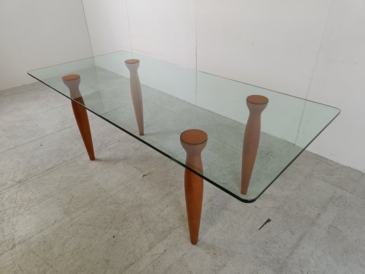 Vintage Italian Glass and Wooden Dining Table, 1990s-IRH-1728833