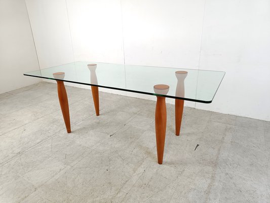 Vintage Italian Glass and Wooden Dining Table, 1990s-IRH-1728833