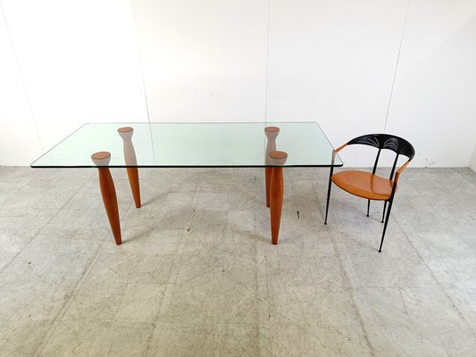 Vintage Italian Glass and Wooden Dining Table, 1990s-IRH-1728833