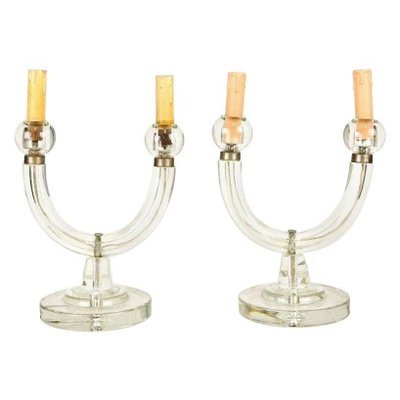 Vintage Italian Glass Candleholder Lamps, 1950s, Set of 2-ZCI-752729