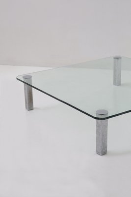 Vintage Italian Glass Coffee Table with Metal Feet, 1970s-RCE-1784443