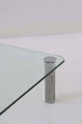 Vintage Italian Glass Coffee Table with Metal Feet, 1970s-RCE-1784443