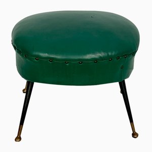 Vintage Italian Green Leatherette Pouf With Brass Feet, 1950s-OT-1328324