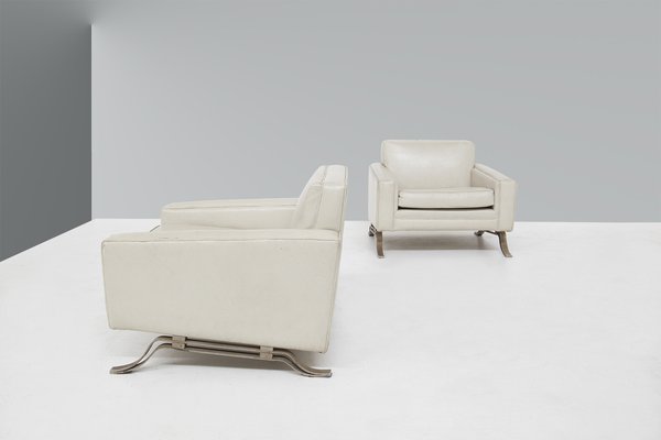 Vintage Italian Grey Leather Armchairs attributed to Ignazio Gardella, Set of 2-RCE-1334053