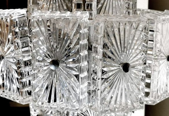 Vintage Italian Half-Crystal and Nickel-Plated Metal 12-Light Chandelier, 1960s-QRS-821631