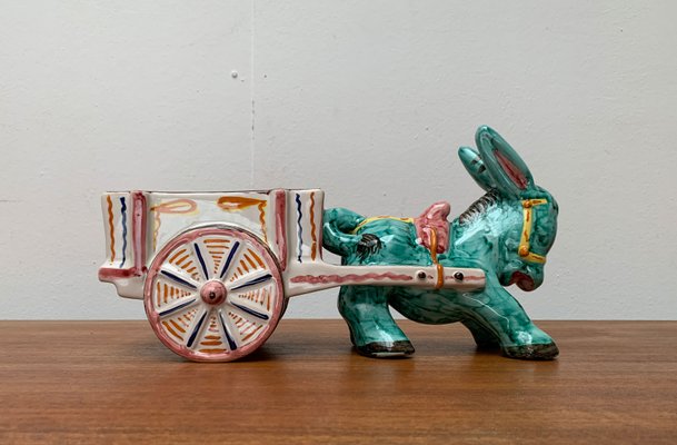 Vintage Italian Handpainted Donkey with Cart Bowl Sculpture from Deruta, Italy-UAH-1436251