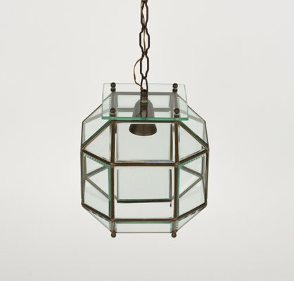 Vintage Italian Hanging Light in Brass and Beveled Glass, 1950s-LYQ-1821624