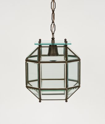 Vintage Italian Hanging Light in Brass and Beveled Glass, 1950s-LYQ-1821624