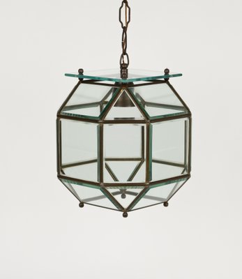 Vintage Italian Hanging Light in Brass and Beveled Glass, 1950s-LYQ-1821624