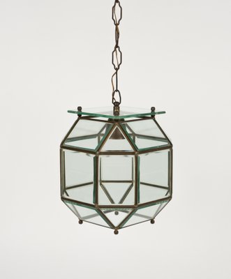 Vintage Italian Hanging Light in Brass and Beveled Glass, 1950s-LYQ-1821624