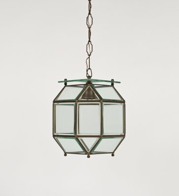 Vintage Italian Hanging Light in Brass and Beveled Glass, 1950s-LYQ-1821624