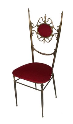 Vintage Italian Hollywood Regency Chiavari Chair in Brass with Red Velvet Seating, 1950s-FNC-2043323