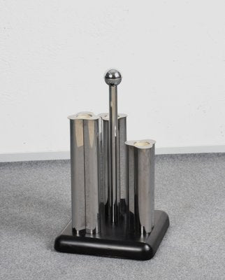 Vintage Italian Lacquered Wood and Metal Umbrella Stand in Black, 1970s-JDR-1126244