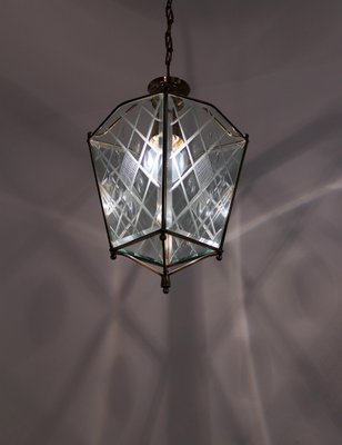 Vintage Italian Lantern in Crystal Cut Glass and Brass, 1950s-VNE-966117