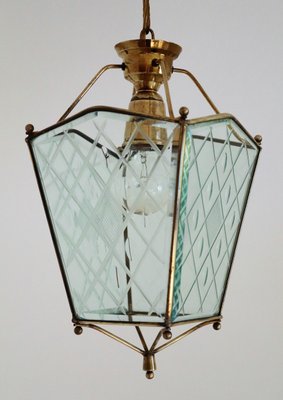 Vintage Italian Lantern in Crystal Cut Glass and Brass, 1950s-VNE-966117