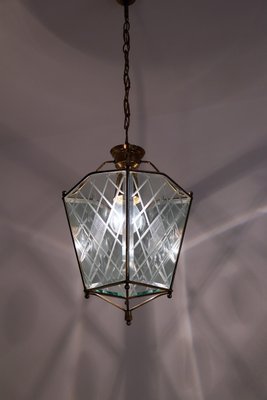 Vintage Italian Lantern in Crystal Cut Glass and Brass, 1950s-VNE-966117