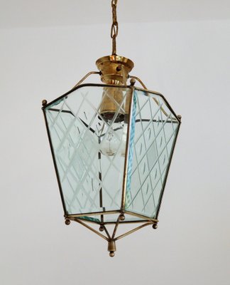 Vintage Italian Lantern in Crystal Cut Glass and Brass, 1950s-VNE-966117