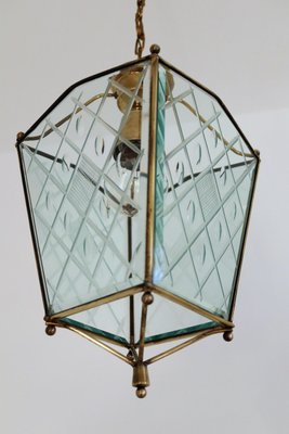 Vintage Italian Lantern in Crystal Cut Glass and Brass, 1950s-VNE-966117