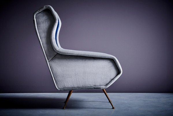 Vintage Italian Lounge Chair in Blue and Grey in the style of Gio Ponti, 1950s-SFD-1813987